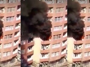 Bakıda qadın özünü yanan binadan belə atdı… – VİDEO