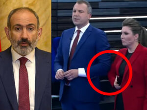 “60 dəqiqə” verilişində aparıcının Paşinyanı ələ saldığı an – Qadın qoluna vurub, xəbərdarlıq etdi – FOTO