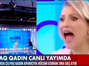 Çılpaq qadın canlı yayımda aparıcıya hücum etdi – VİDEO