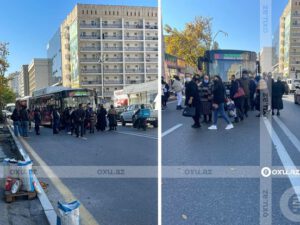 Bakıda sərnişin avtobusu qəzaya uğradı: Hərəkət dayandı – FOTO