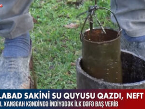 Cəlilabad sakini su quyusu qazdı, neft çıxdı – VİDEO