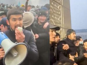 Tanınmış kriminal avtoritet Qazaxıstana uçdu, etirazçılar qarşısında çıxış etdi – VİDEO